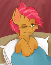 Size: 1532x1941 | Tagged: safe, artist:kryptchild, babs seed, g4, bed mane, female, morning ponies, pillow, solo