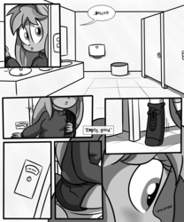 Size: 1280x1536 | Tagged: safe, artist:killryde, oc, oc only, oc:starlight, anthro, comic:bridle girls, ambiguous facial structure, bathroom, bathroom stall, blushing, comic, lust from afar, sitting on toilet, toilet