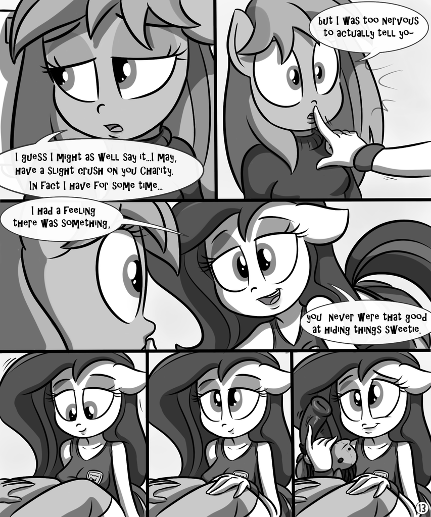 409687 - explicit, artist:killryde, oc, oc only, oc:charity, oc:starlight,  anthro, comic:bridle girls, ambiguous facial structure, breasts, comic,  female, finger on mouth, lesbian, lust from afar, vaginal secretions -  Derpibooru