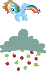 Size: 3239x5000 | Tagged: safe, artist:yoshimon1, rainbow dash, pegasus, pony, g4, alternate hairstyle, apple, body swap, cloud, female, food, hat, mare, simple background, solo, swapped cutie marks, transparent background
