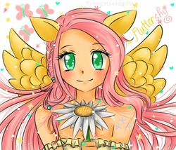 Size: 2450x2100 | Tagged: safe, artist:monicherrie, fluttershy, human, g4, eared humanization, female, humanized, solo, winged humanization