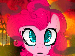 Size: 800x600 | Tagged: safe, artist:brujitabuenasuerte, pinkie pie, g4, crying, female, fire, solo