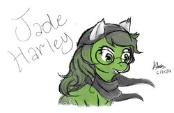 Size: 1024x663 | Tagged: safe, artist:northguam, pony, clothes, glasses, homestuck, jade harley, ponified, scarf, solo