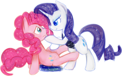 Size: 1751x1090 | Tagged: safe, artist:mcsadat, pinkie pie, rarity, earth pony, pony, unicorn, g4, clothes, corset, female, lesbian, mare, ship:raripie, shipping, simple background, transparent background