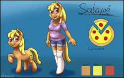 Size: 1124x711 | Tagged: safe, artist:draneas, oc, oc only, earth pony, anthro, anthro ponidox, food, meat, pepperoni, pepperoni pizza, pizza, reference sheet, salame