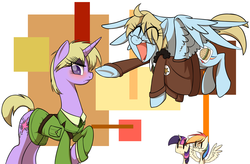 Size: 3040x1990 | Tagged: safe, artist:petalierre, rainbow dash, twilight sparkle, g4, clothes, cosplay, crossover, england, hetalia, laughing, ponified, united states