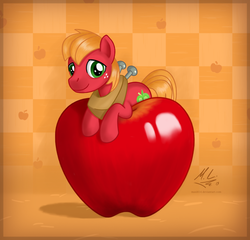 Size: 913x875 | Tagged: safe, artist:maxl654, big macintosh, earth pony, pony, g4, apple, colt, male, micro, solo, stallion, younger