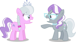 Size: 933x524 | Tagged: safe, artist:cyberglass, diamond tiara, silver spoon, g4, alternate hairstyle, glasses, mane swap