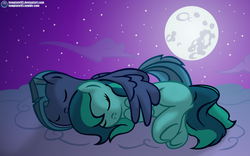 Size: 4000x2500 | Tagged: safe, artist:template93, oc, oc only, oc:ocean breeze, pegasus, pony, blank flank, commission, cuddling, hug, moon, night, snuggling, winghug