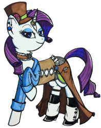 Size: 1482x1880 | Tagged: safe, artist:zombiecollie, rarity, g4, female, solo, spats, steampunk