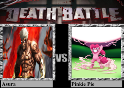 Size: 900x643 | Tagged: safe, artist:revadiehard, pinkie pie, asura, smile hd, g4, asura's wrath, death battle, exploitable meme, meme, smile bomb