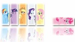 Size: 1920x1080 | Tagged: safe, artist:ember-blitz, applejack, fluttershy, pinkie pie, rainbow dash, rarity, twilight sparkle, g4, breaking the fourth wall, mane six, reaction image, reflection, vector, wallpaper