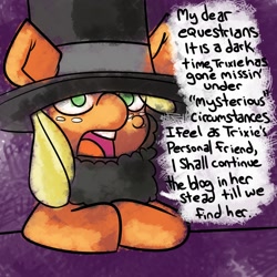 Size: 1000x1000 | Tagged: safe, artist:fauxsquared, applejack, trixie is magic, g4, abraham lincoln, dialogue, female, solo