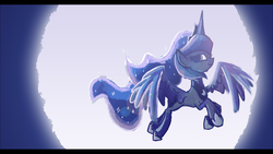 Size: 1920x1080 | Tagged: safe, artist:foxy-noxy, princess luna, g4, backlighting, female, flying, moon, solo