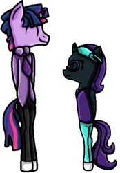 Size: 370x531 | Tagged: safe, artist:flamefyre1235, twilight sparkle, oc, oc:nyx, anthro, g4, duo, dusk shine, rule 63