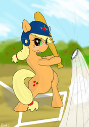 Size: 1200x1700 | Tagged: safe, artist:doubt, applejack, earth pony, pony, g4, baseball, bipedal, female, pixiv, solo