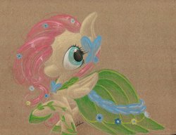 Size: 1024x788 | Tagged: safe, artist:getchanoodlewet, fluttershy, g4, clothes, dress, female, gala dress, solo, traditional art