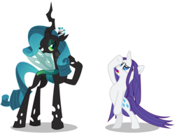 Size: 6000x4549 | Tagged: safe, artist:masem, queen chrysalis, rarity, changeling, changeling queen, pony, unicorn, g4, absurd resolution, alternate hairstyle, female, rarity hair, simple background, transparent background, vector