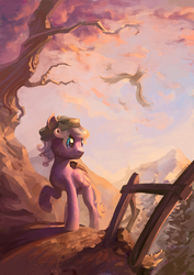 Size: 919x1300 | Tagged: safe, artist:tarakanovich, oc, oc only, bird, autumn, colt, fence, hat, male, solo, walking