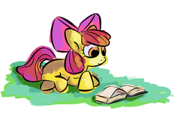 Size: 1800x1200 | Tagged: safe, artist:danielpon, apple bloom, g4, book, female, reading, solo