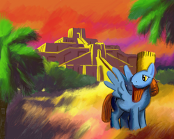 Size: 900x720 | Tagged: safe, artist:brownwolffm, pegasus, pony, babylon, hammurabi, history, mesopotamia, ponified, solo, tree, ziggurat