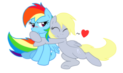 Size: 1156x691 | Tagged: safe, artist:ambris, artist:dashie-so-cute, derpy hooves, rainbow dash, pegasus, pony, g4, colored, eyes closed, female, heart, hug, lesbian, mare, ship:derpydash, shipping, simple background, transparent background