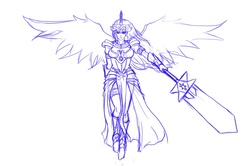 Size: 1000x665 | Tagged: safe, artist:mrs1989, princess celestia, human, g4, armor, crown, female, humanized, sketch, solo, sword, warrior celestia, weapon, winged humanization