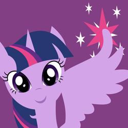 Size: 1000x1000 | Tagged: safe, artist:demonreapergirl, twilight sparkle, alicorn, pony, g4, magical mystery cure, bust, female, horn, icon, lineless, looking at you, mare, portrait, purple background, simple background, smiling, solo, spread wings, twilight sparkle (alicorn), wings