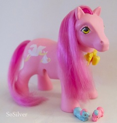 Size: 539x566 | Tagged: safe, photographer:sosilver, blue twin, mummy pony, pink twin, earth pony, pony, g1, baby, baby pony, female, filly, foal, irl, mare, mother, mother and child, mother and daughter, mother and son, photo, siblings, smiling, toy, twins, yellow eyes