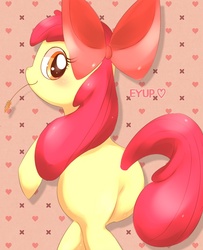 Size: 700x863 | Tagged: safe, artist:syansyan, apple bloom, earth pony, pony, g4, adorabloom, bloom butt, butt, cute, female, filly, heart, plot, rear view, solo, straw in mouth