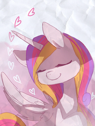 Size: 480x640 | Tagged: dead source, safe, artist:loyaldis, princess cadance, alicorn, pony, g4, eyes closed, female, heart, mare, sketch, smiling, solo