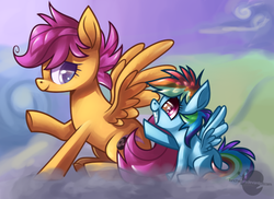 Size: 550x400 | Tagged: safe, artist:lunchwere, rainbow dash, scootaloo, g4, role reversal