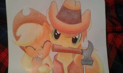 Size: 1024x612 | Tagged: safe, artist:rusticshine, applejack, braeburn, g4, traditional art