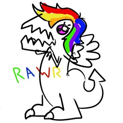 Size: 1500x1500 | Tagged: safe, artist:wuzzlefluff, rainbow dash, dinosaur, g4, drawthread, female, pegasaur, rawr, request, solo, species swap