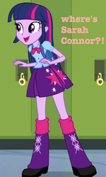 Size: 485x811 | Tagged: safe, twilight sparkle, equestria girls, g4, female, question, solo, terminator, text