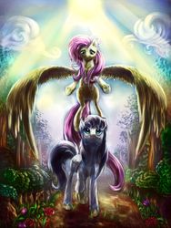 Size: 1800x2400 | Tagged: safe, artist:viwrastupr, fluttershy, oc, g4, crepuscular rays