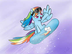 Size: 1024x768 | Tagged: safe, artist:mrfloppemz, rainbow dash, g4, female, goggles, snowboard, solo