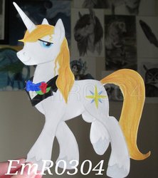 Size: 842x948 | Tagged: safe, artist:emr0304, prince blueblood, g4, irl, paper pony, photo, solo, traditional art