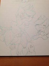 Size: 768x1024 | Tagged: safe, artist:nyankamedon, applejack, g4, apple, female, monochrome, pixiv, sketch, solo, traditional art