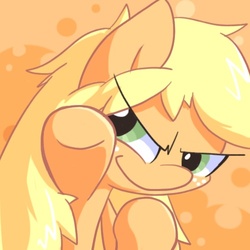 Size: 500x500 | Tagged: safe, artist:nyankamedon, applejack, g4, female, hatless, loose hair, missing accessory, pixiv, solo