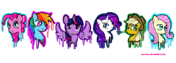 Size: 2048x741 | Tagged: safe, artist:izze-bee, applejack, fluttershy, pinkie pie, rainbow dash, rarity, twilight sparkle, alicorn, pony, g4, female, mane six, mare, twilight sparkle (alicorn)