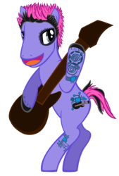 Size: 1867x2755 | Tagged: safe, artist:likonan, oc, oc only, earth pony, pony, bipedal, blue stahli, bret autrey, earth pony oc, electronic music, guitar, male, musical instrument, rock (music), simple background, solo, stallion, tattoo, transparent background