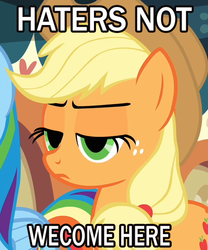 Size: 600x720 | Tagged: safe, applejack, g4, female, frown, image macro, lidded eyes, meme, misspelling, solo