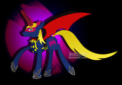 Size: 1069x747 | Tagged: safe, artist:snailbert-arts, alicorn, bat pony, bat pony alicorn, pony, black background, digimon, magic, magic aura, myotismon, ponified, simple background, solo, vamdemon