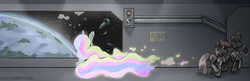 Size: 3625x1175 | Tagged: safe, artist:darkflame75, princess celestia, oc, g4, future, science fiction, space