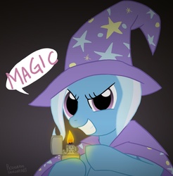 Size: 900x915 | Tagged: safe, artist:piconano, trixie, pony, unicorn, g4, female, fire, grin, lighter, magic, mare, smiling, solo