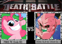 Size: 1404x1001 | Tagged: artist needed, source needed, safe, pinkie pie, smile hd, g4, death battle, dragon ball, dragon ball z, kid boo, majin boo, meme, smiling, xk-class end-of-the-world scenario