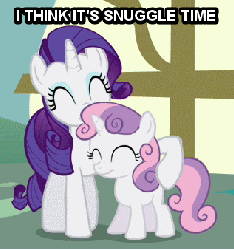Size: 317x338 | Tagged: safe, edit, edited screencap, screencap, rarity, sweetie belle, g4, ponyville confidential, animated, best sisters, cropped, cute, female, image macro, imma snuggle you, nuzzling, sisters, snuggling, sweetielove