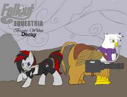 Size: 1300x1000 | Tagged: safe, artist:facade, oc, oc only, oc:facade, griffon, pony, fallout equestria, battle saddle, clothes, fat, mouth hold, obese, scarf, totally not blackjack