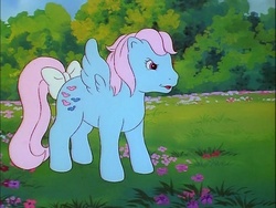 Size: 718x540 | Tagged: safe, screencap, wind whistler, g1, mish mash melee, my little pony 'n friends, female, solo, tail bow